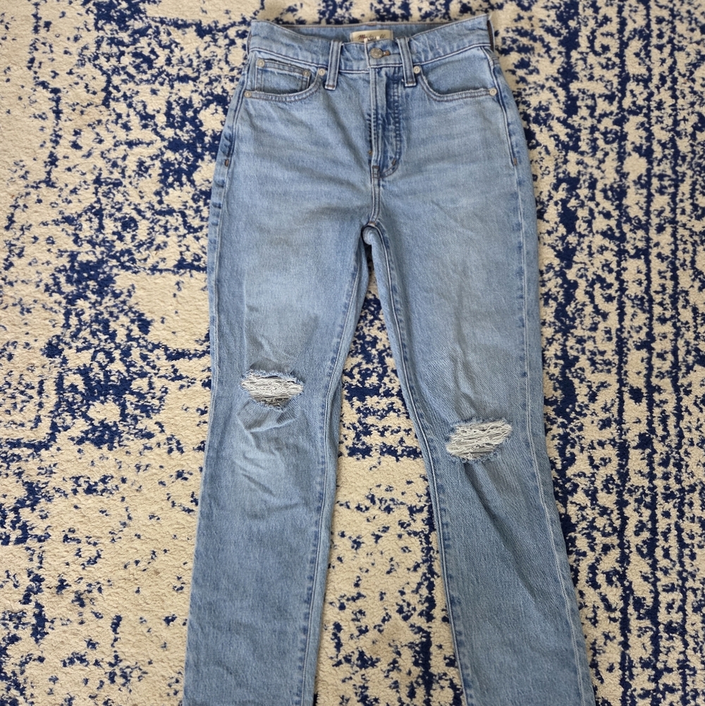 Madewell Distressed Light Blue Skinny Jeans - Picture 1 of 8